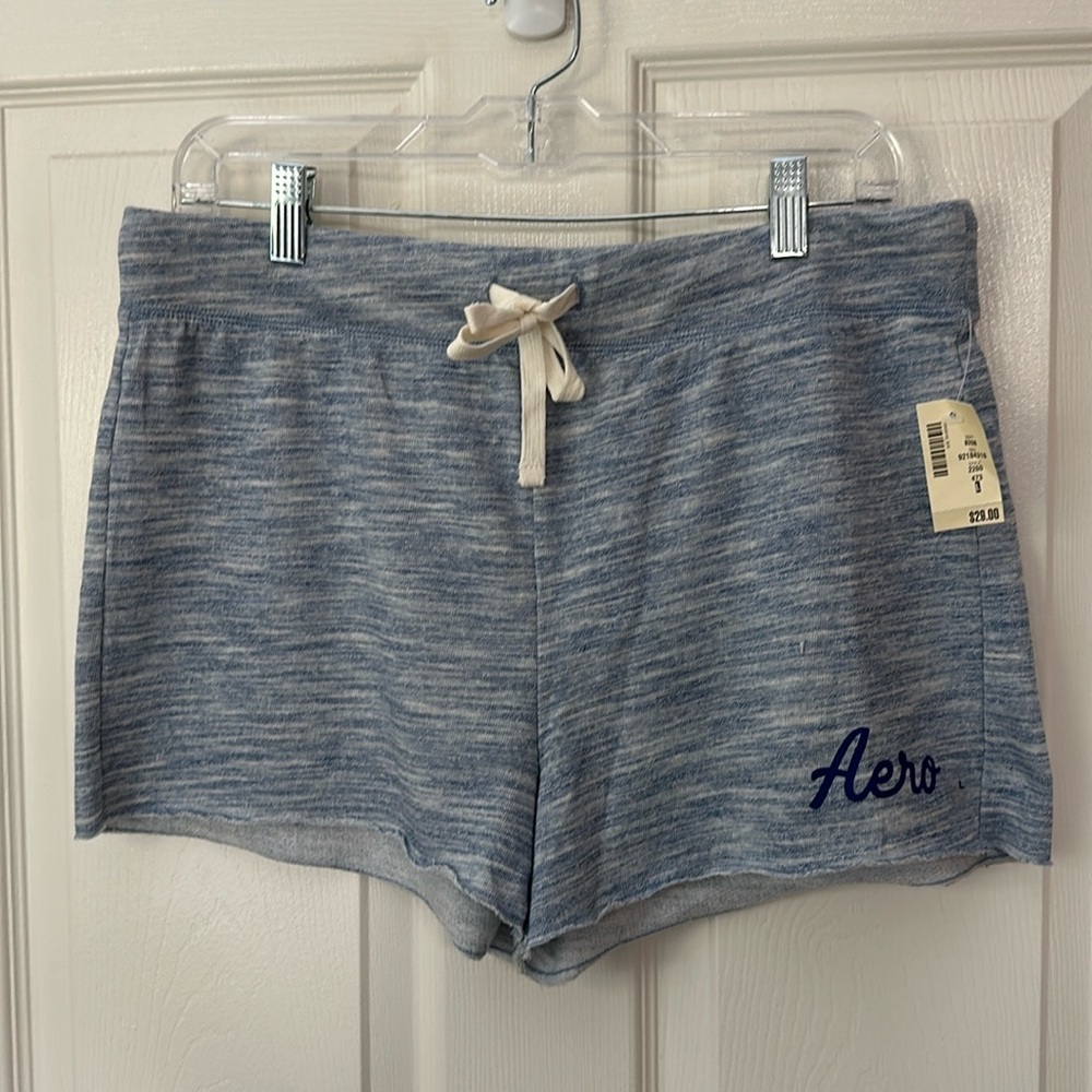 💚🆕 Aero Aeropostale Shortie Light Blue Heathered Lounge Pajama Shorts L